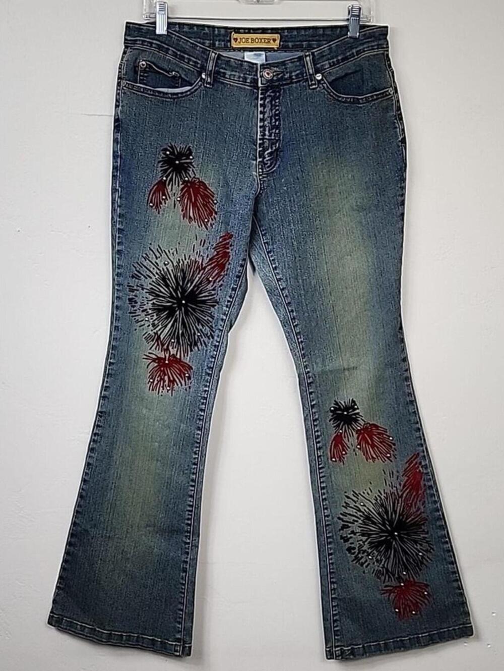 Y2K 90s Vintage Velour Denim Joe Boxer Studded Jeans